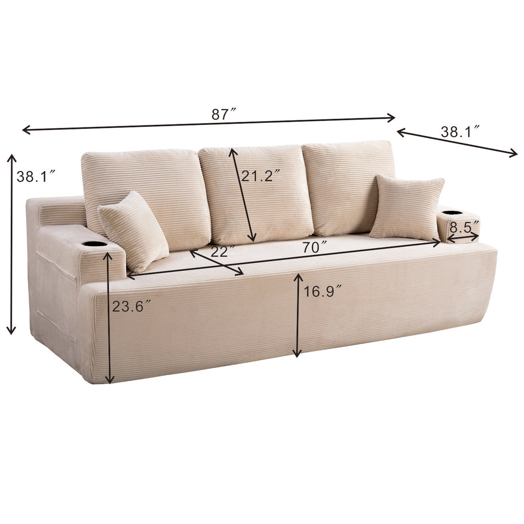 87 In 3-Seater Sofa For Living Room, Comfy Couches With Deep Seat,
