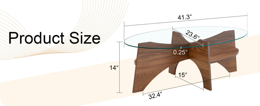 Oval Glass Coffee Table – 41.3" Modern Tempered Glass Table,