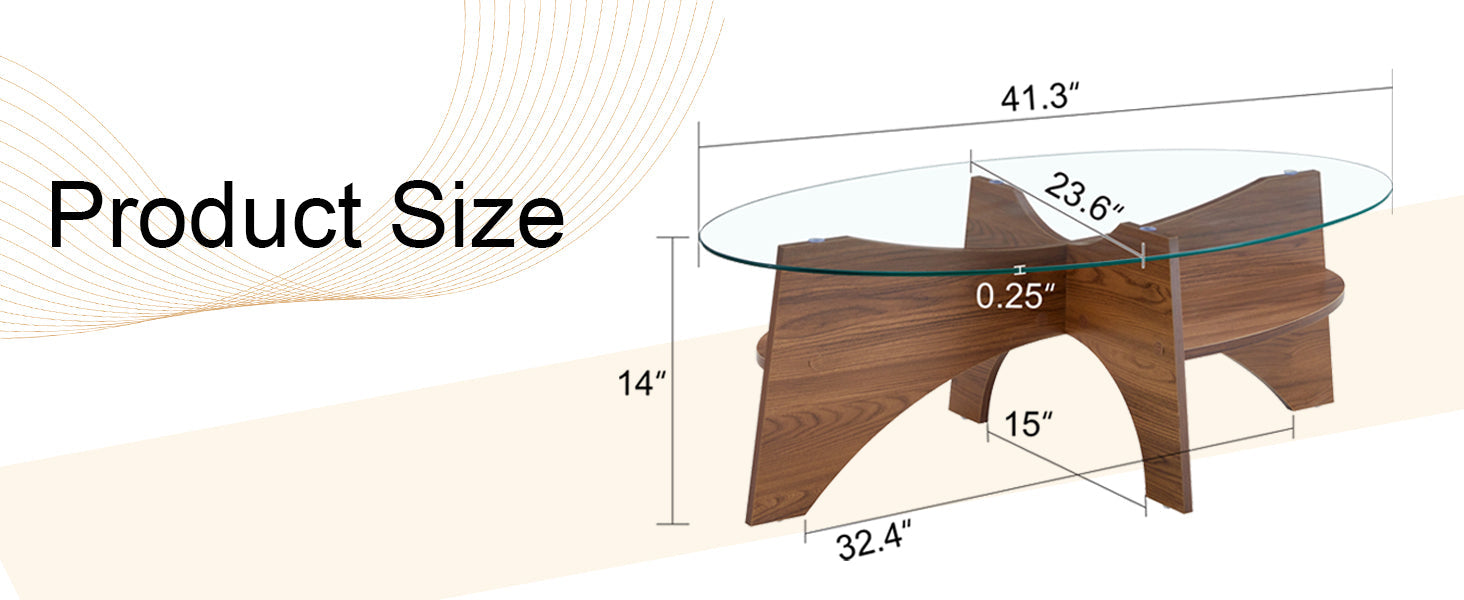 Oval Glass Coffee Table – 41.3" Modern Tempered Glass Table,