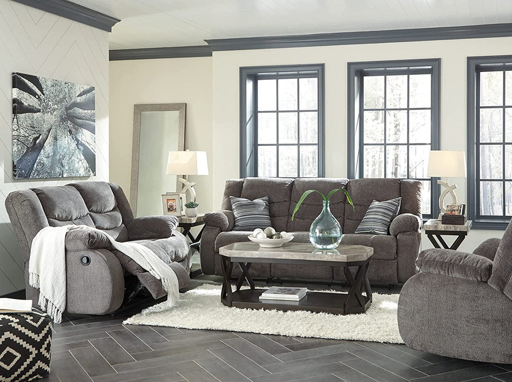 Gray Reclining Sofa With Waterfall Back For Living Room