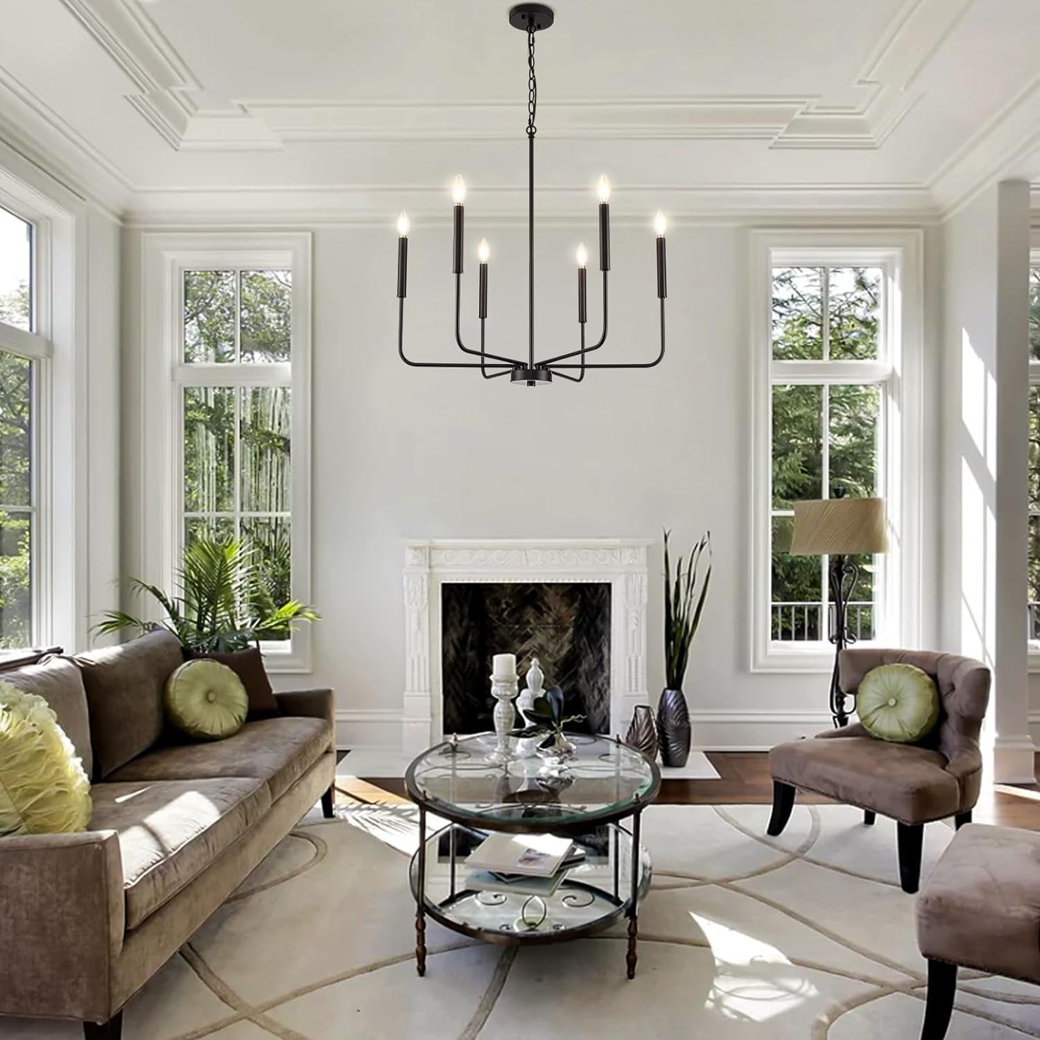 Modern Black Chandelier for Dining Room,Metal 6-Light Kitchen Light