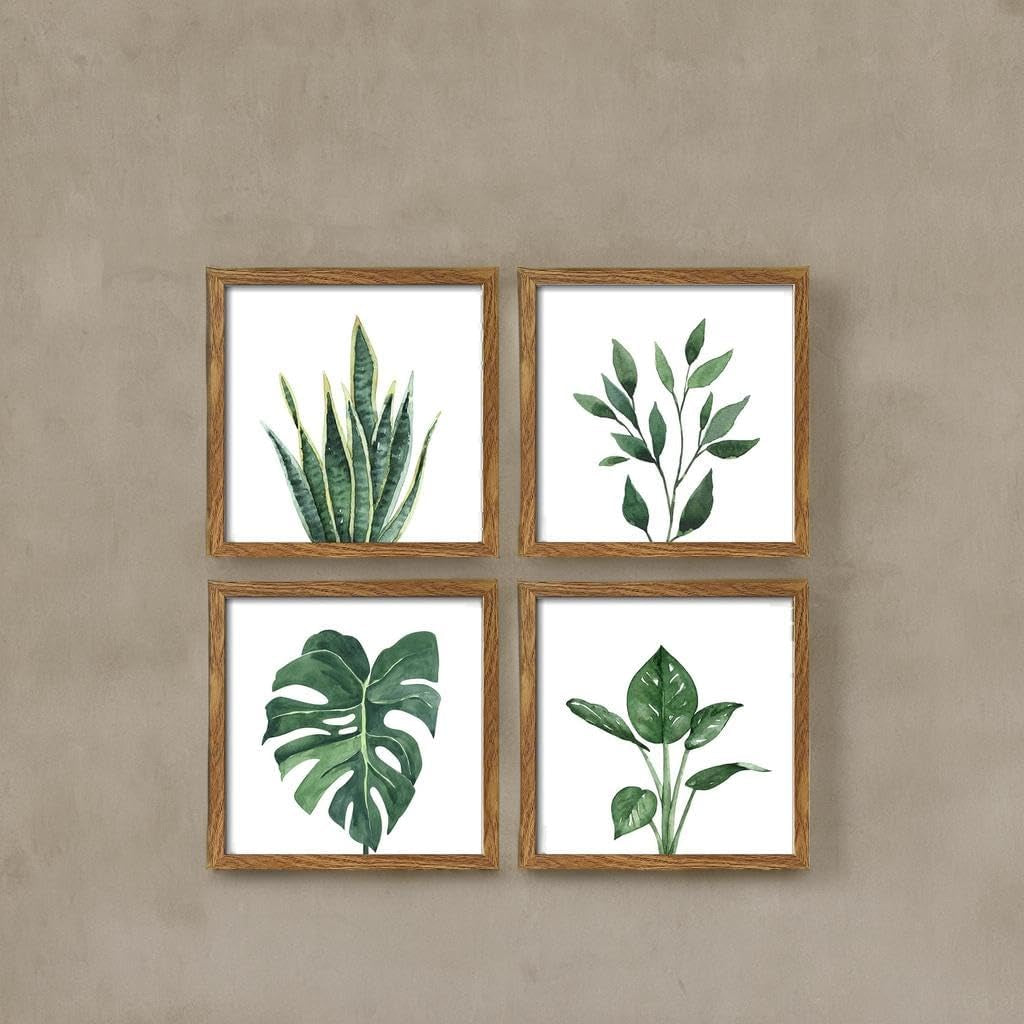 Botanical Bathroom Wall Art Green Plant Framed Set