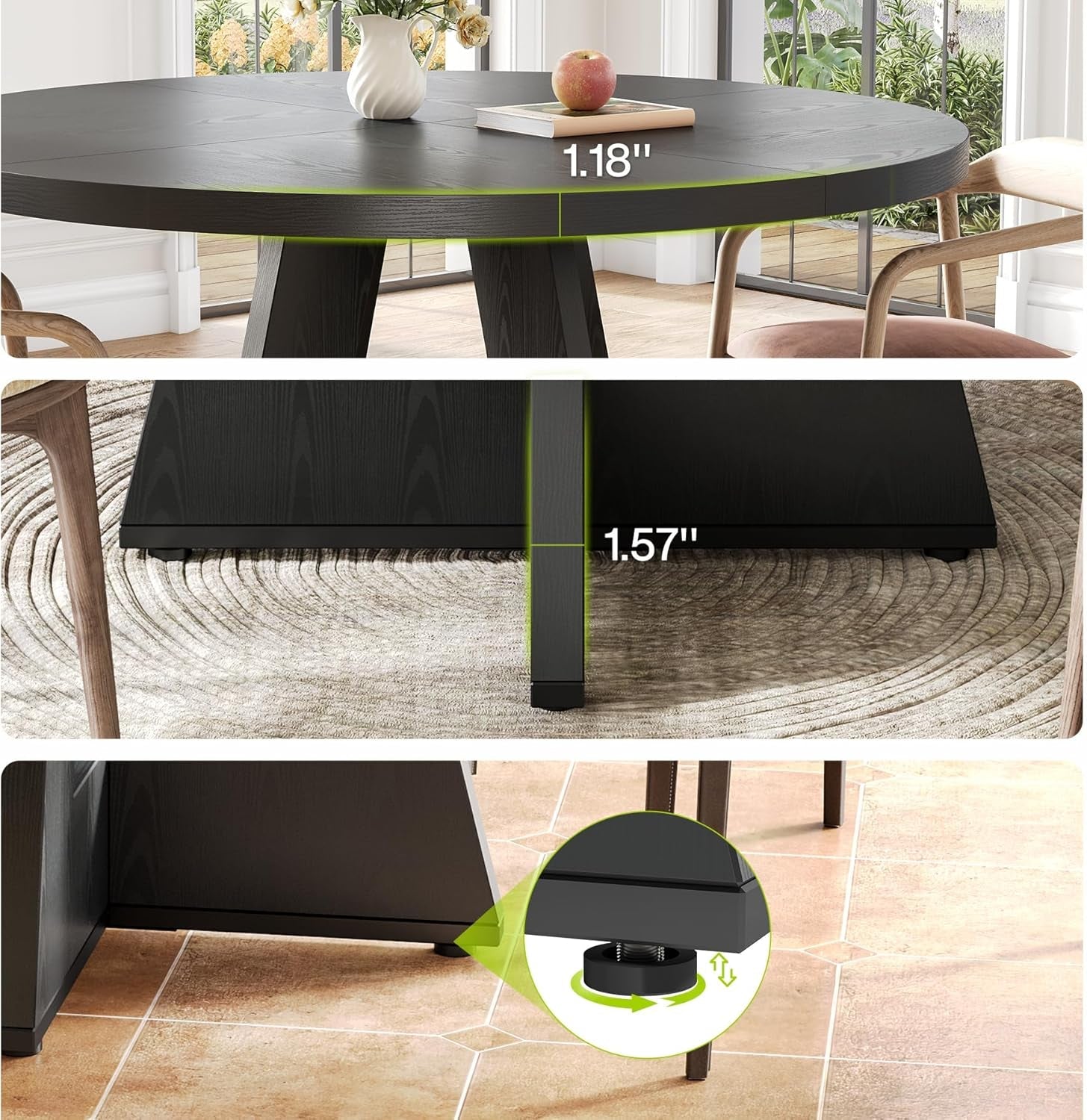 round Dining Table for 4-6 People, 47 Inches Dining Room Table with