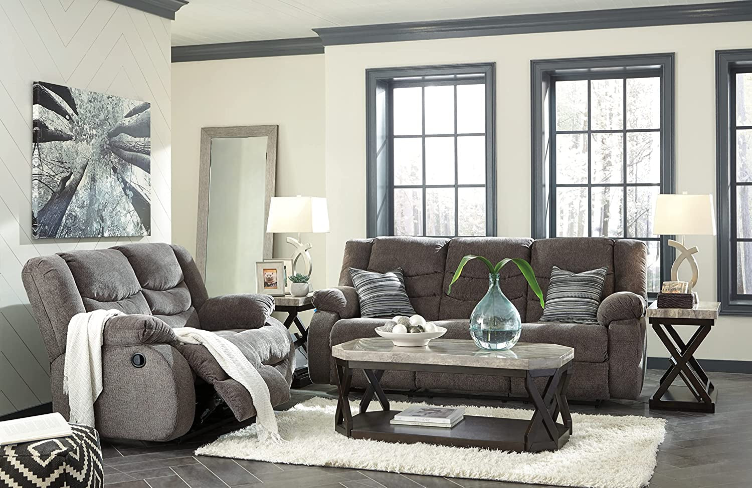 Gray Reclining Sofa With Waterfall Back For Living Room