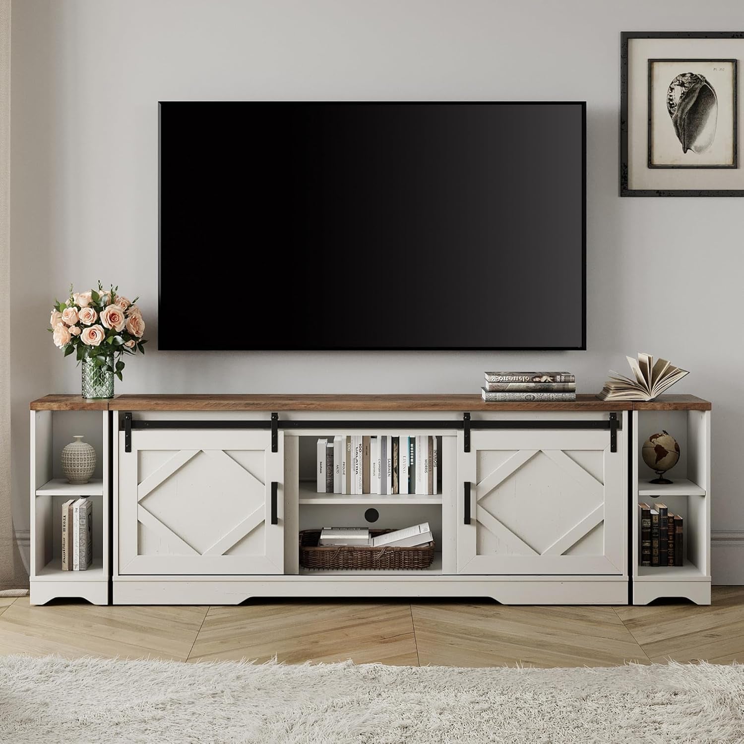 Modern Farmhouse 3 In 1 TV Stand For Up To 95 Inch TVs Wood
