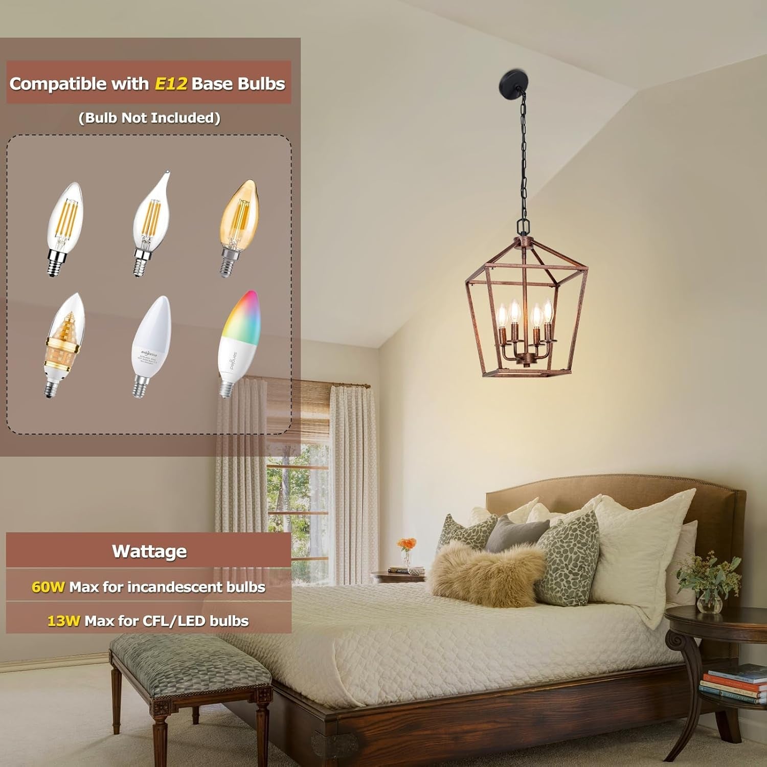 Chandelier for Dining Room, 4-Light Rustic Chandelier Fixtures,