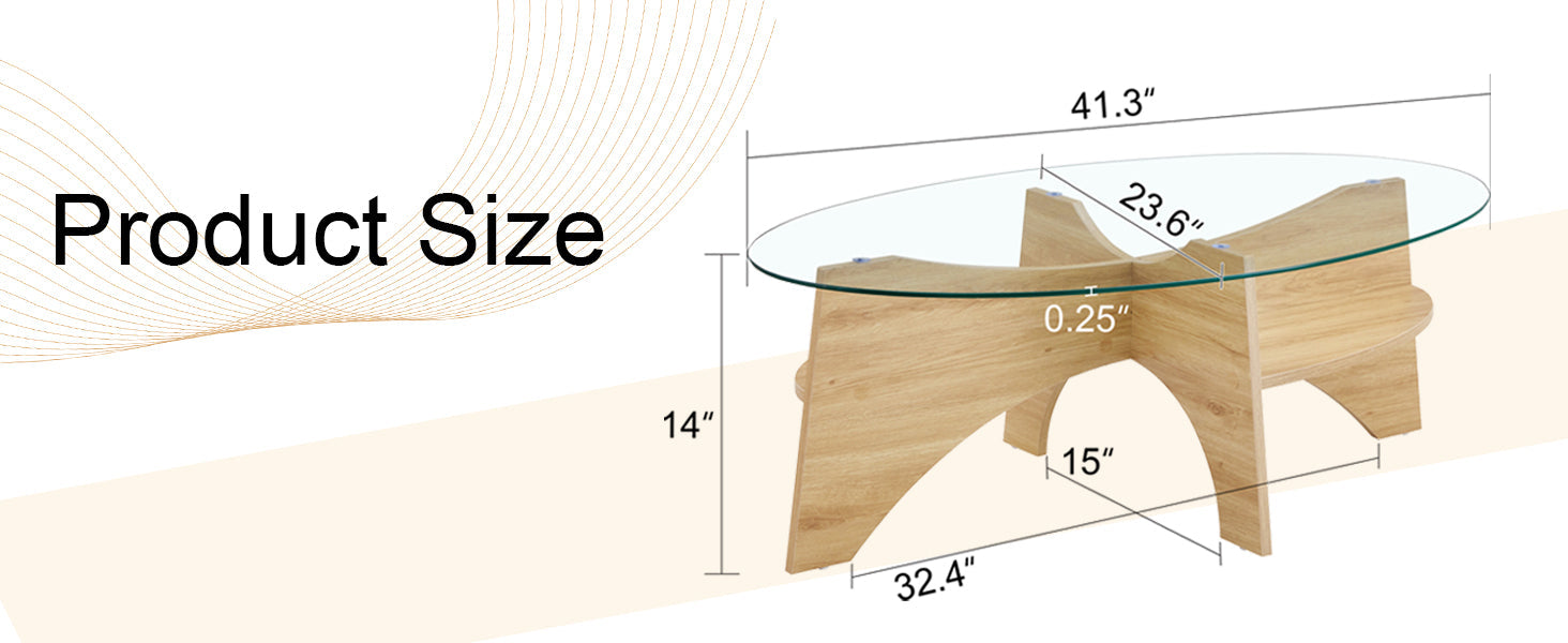 Oval Glass Coffee Table – 41.3" Modern Tempered Glass Table,