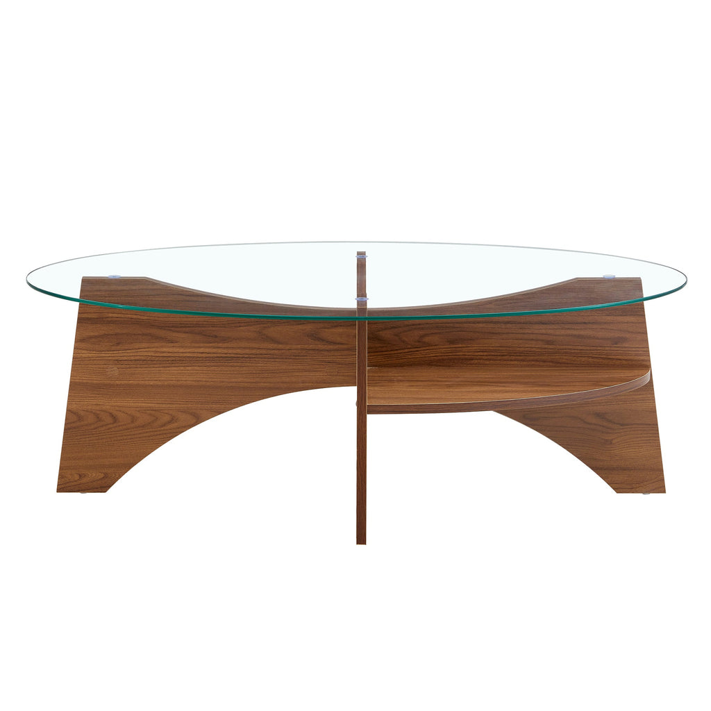 Oval Glass Coffee Table – 41.3" Modern Tempered Glass Table,