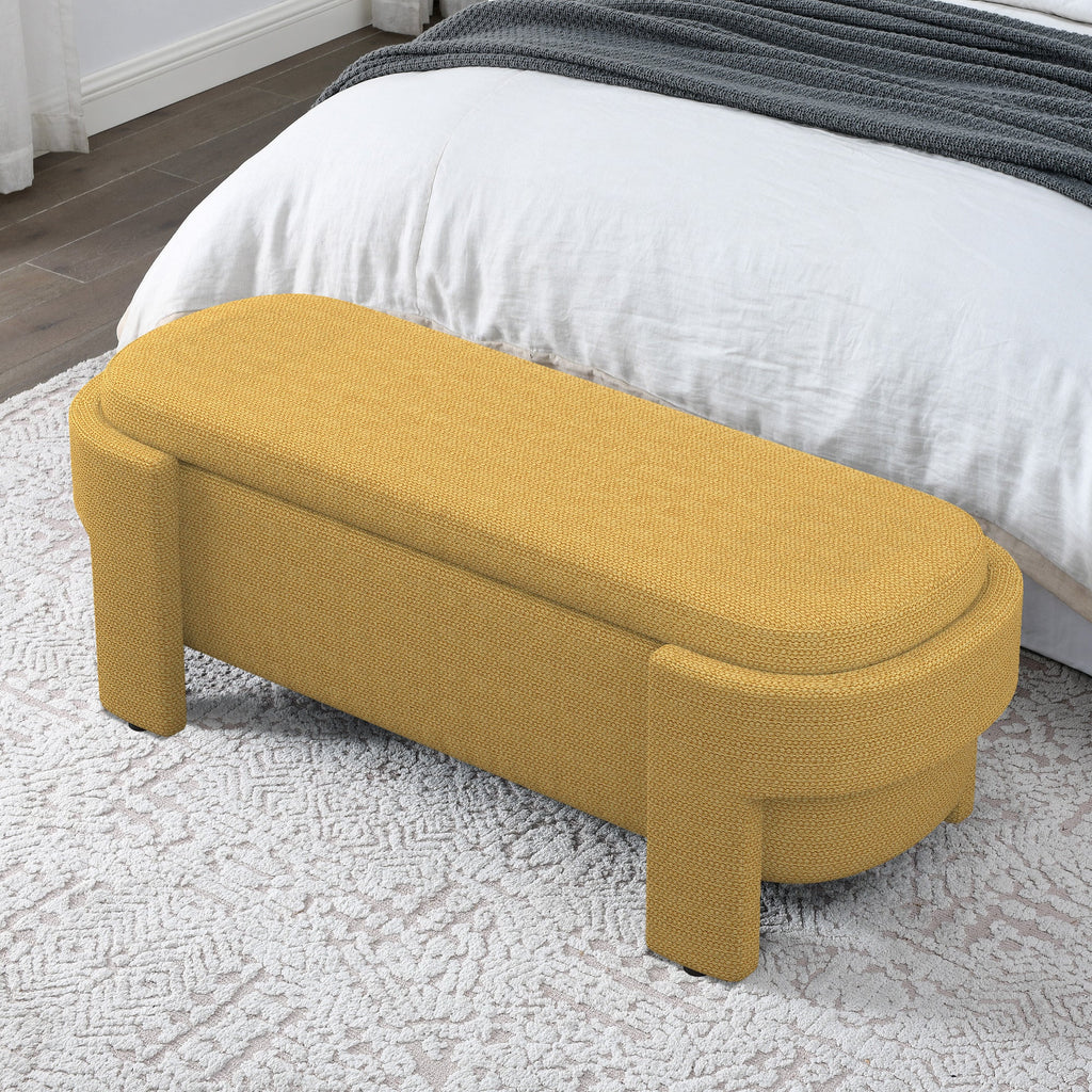 Linen Fabric Upholstered Bench with Large Storage Space for the Living
