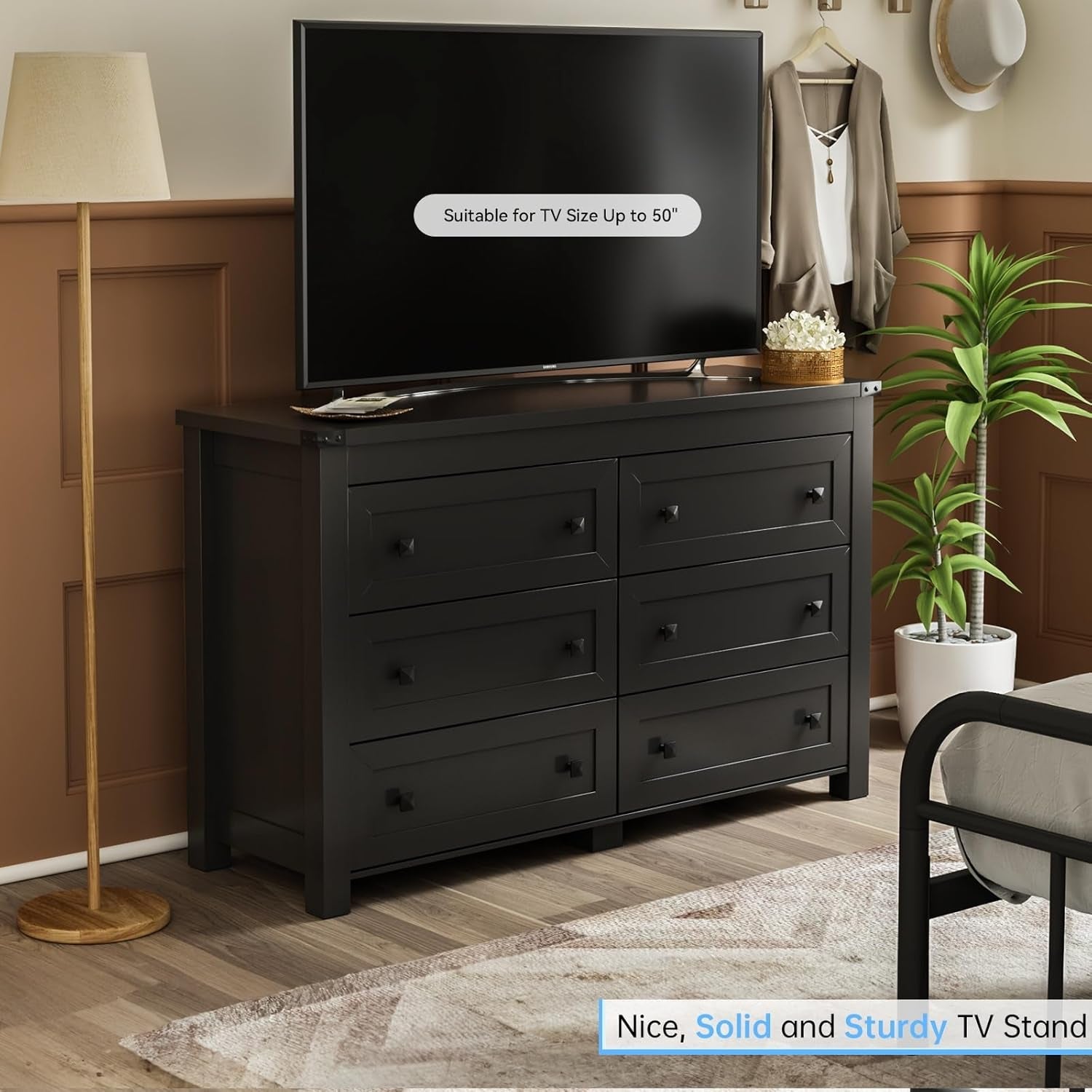Black Dresser for Bedroom with 6 Drawers, Modern Chest of Drawers,