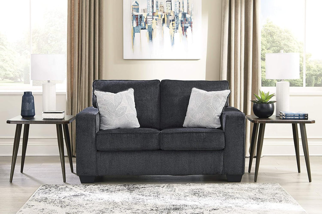 Dark Gray Modern Loveseat With Two Accent Pillows Included