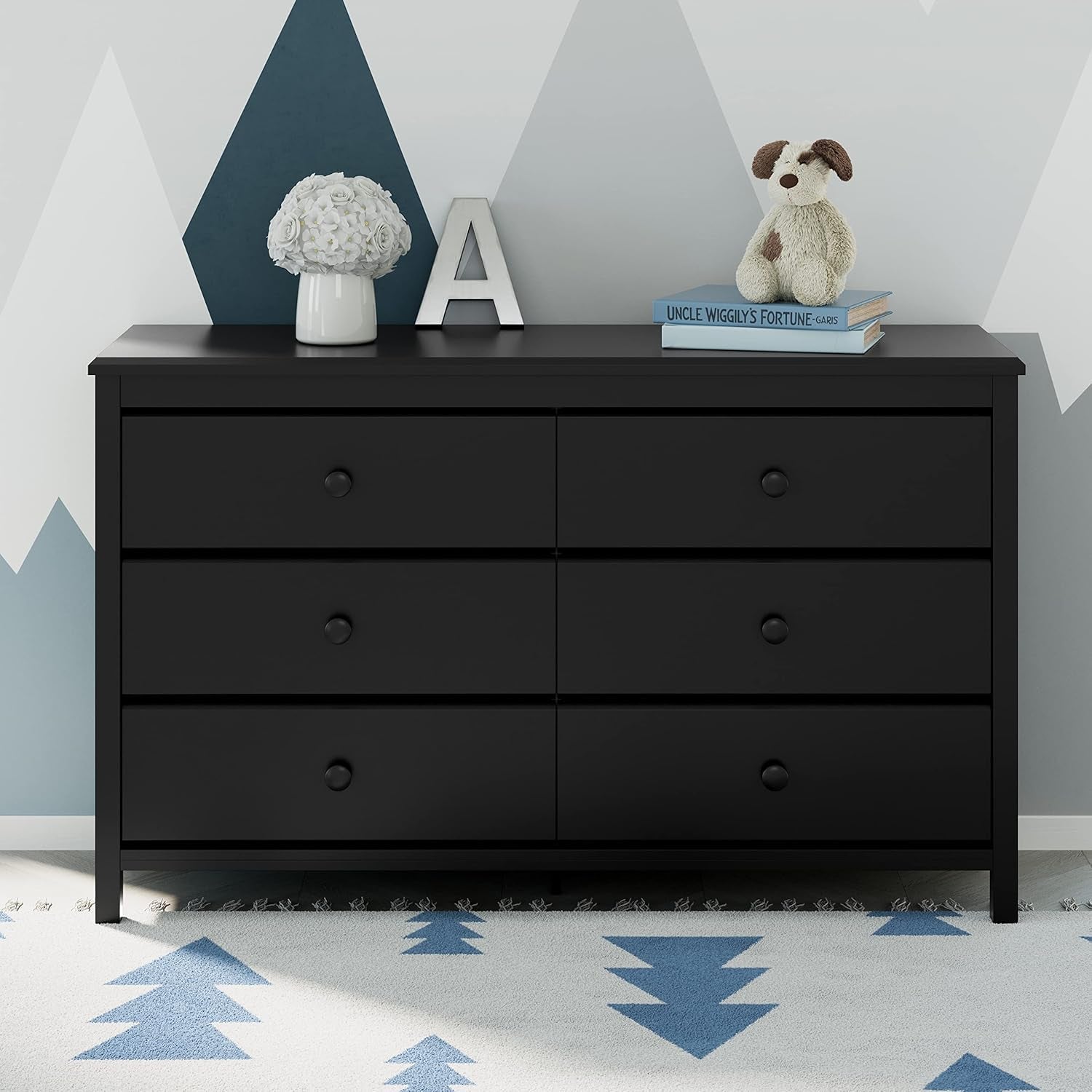 Alpine 6 Drawer Dresser Black GREENGUARD Gold Certified Nursery