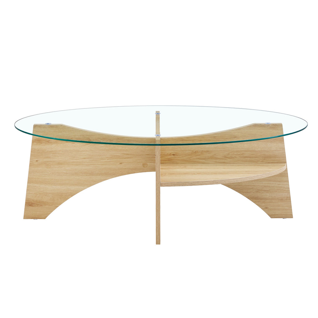 Oval Glass Coffee Table – 41.3" Modern Tempered Glass Table,