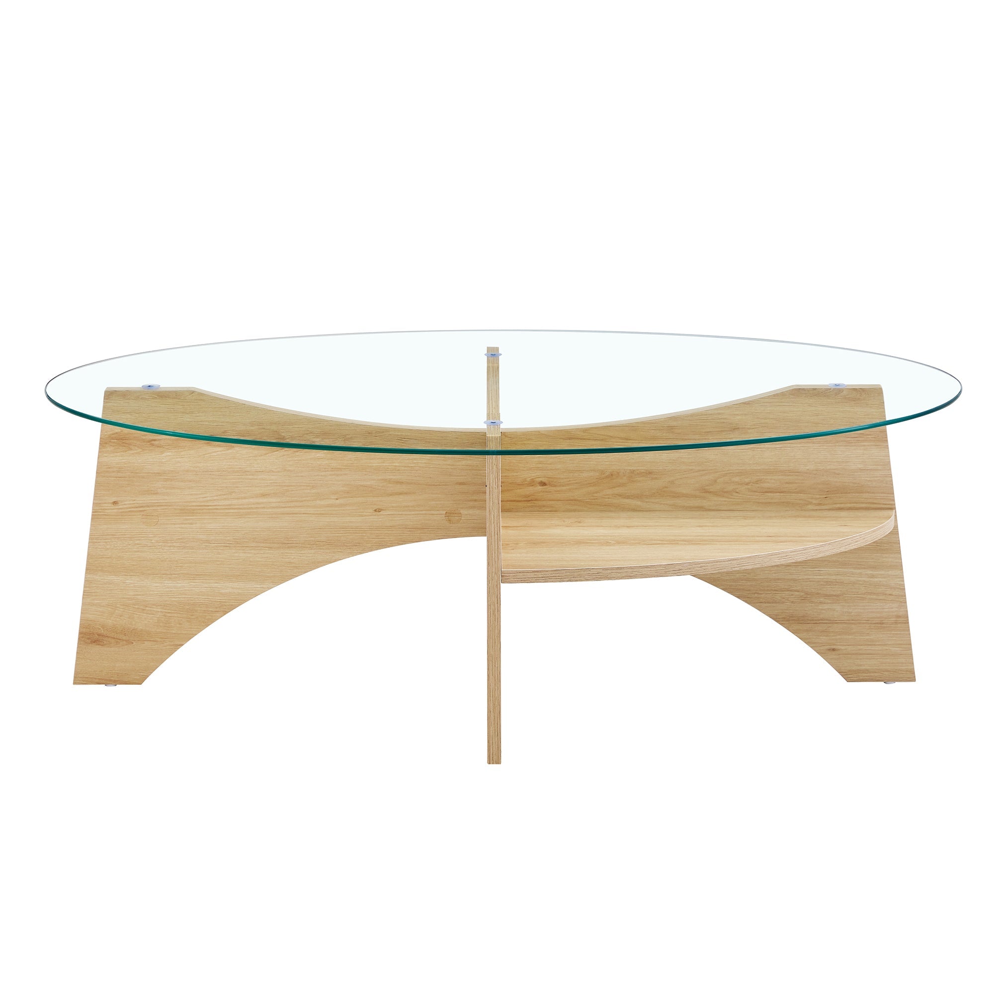 Oval Glass Coffee Table – 41.3" Modern Tempered Glass Table,