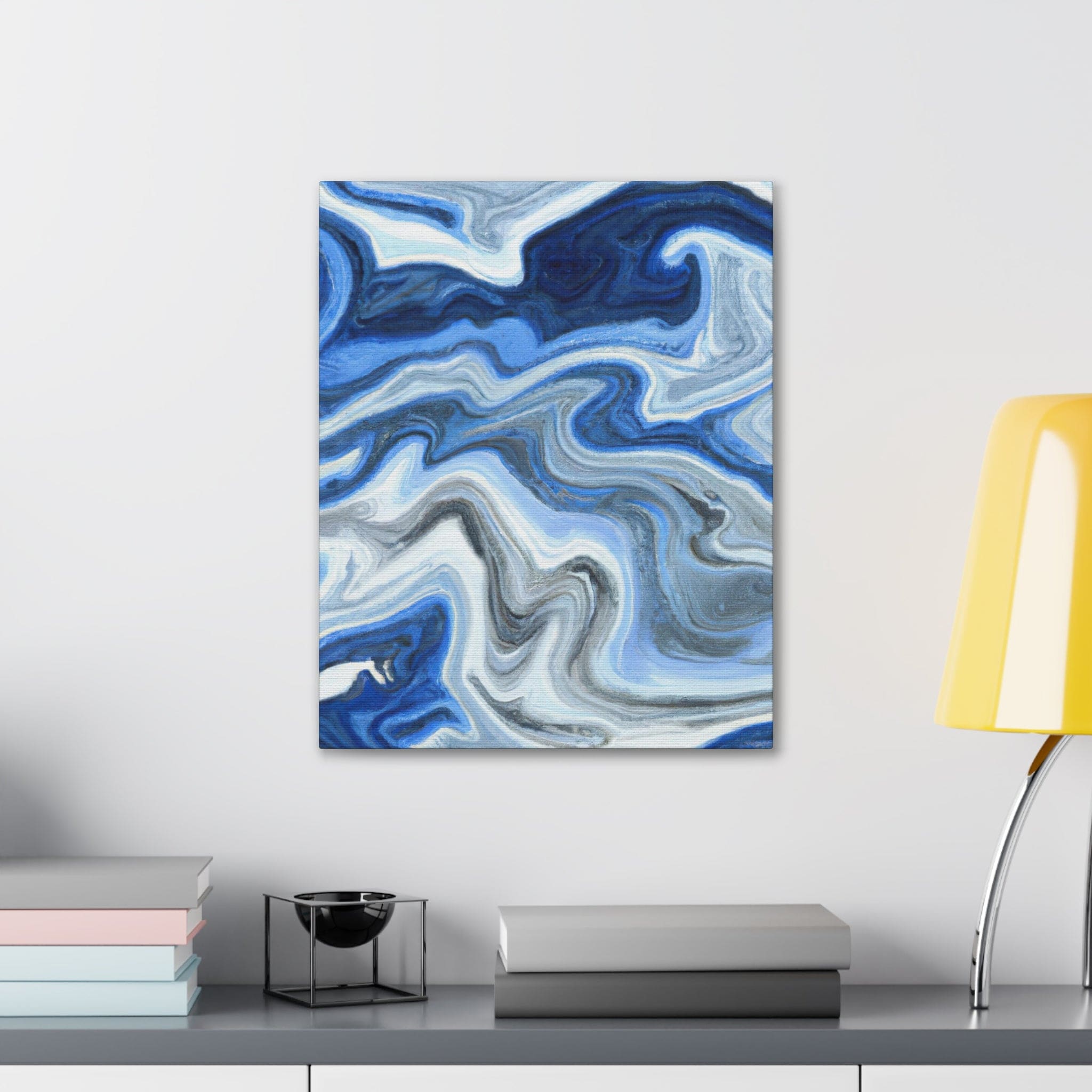 Wall Art Decor - Canvas Print Artwork - Blue White Grey Marble Pattern